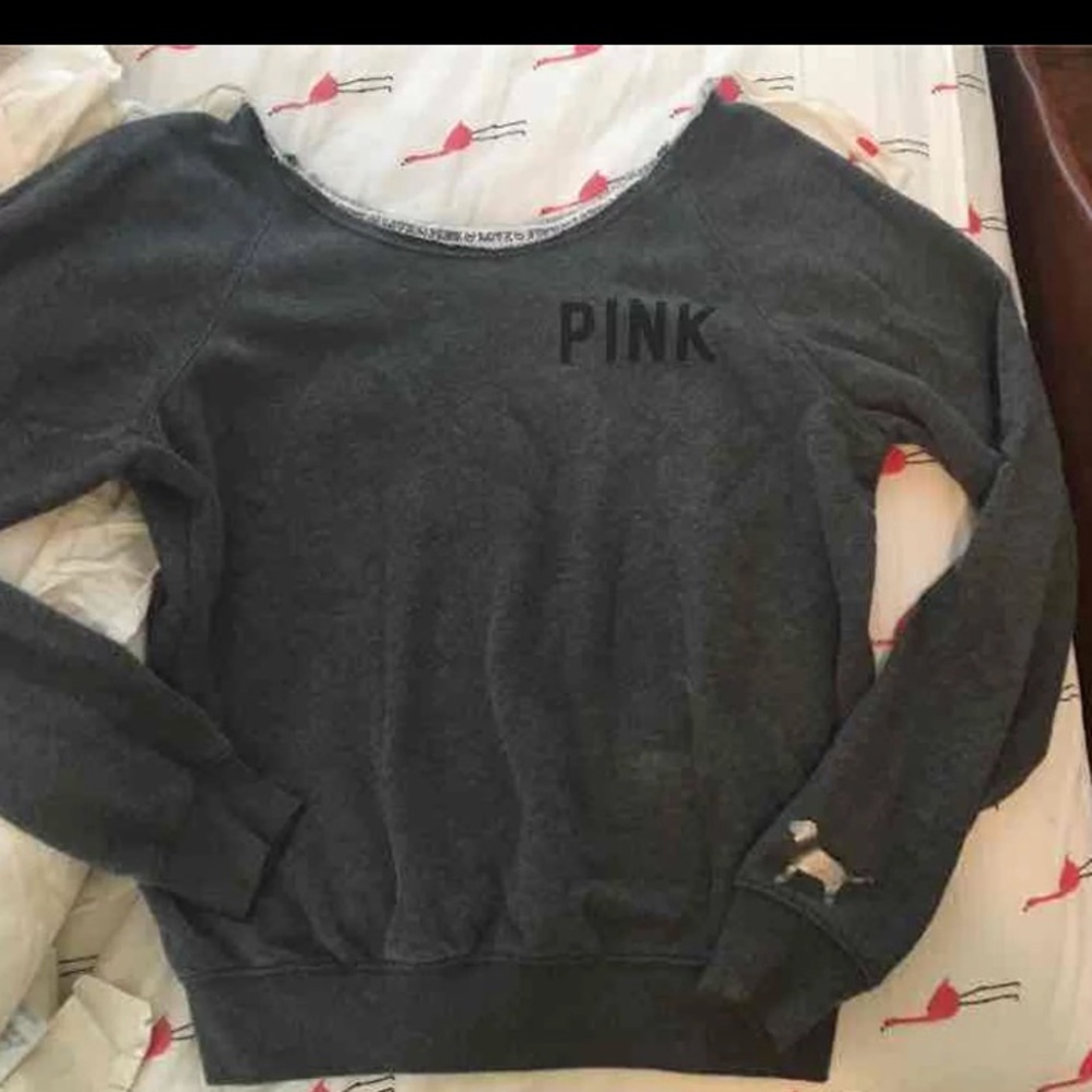 VS PINK Grey off the Shoulder Crewneck